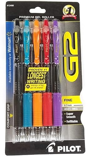 Pilot G2 - Bolígrafos de tinta de gel retráctil de alta calidad, punta fina, 0.028 in, paquete de 5, colores variados, negroturquesa, naranja, rojo