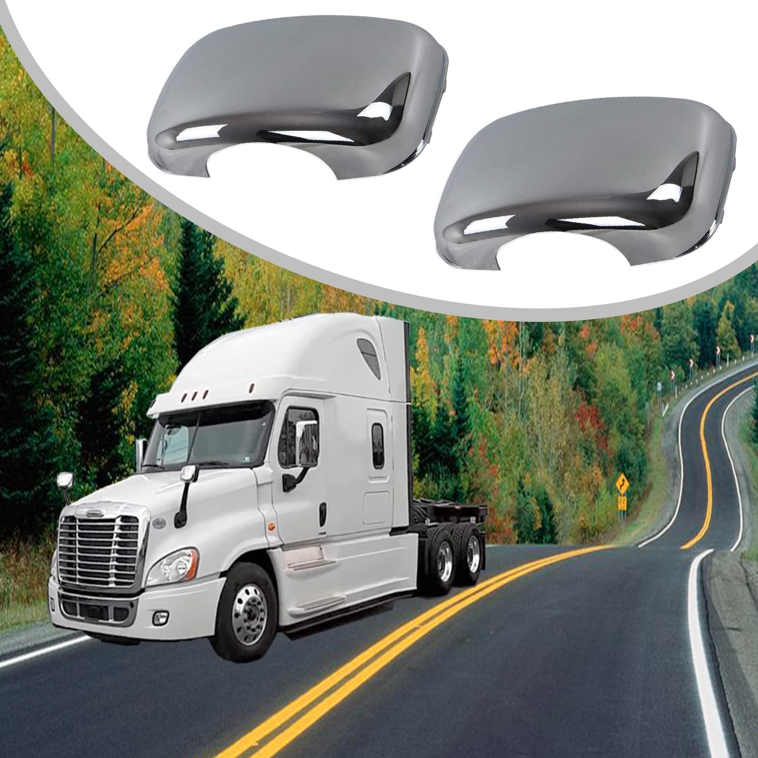Pair Hood Mirror Covers Kit Driver and Passenger Sides Fit for Freightliner Cascadia (Chrome)