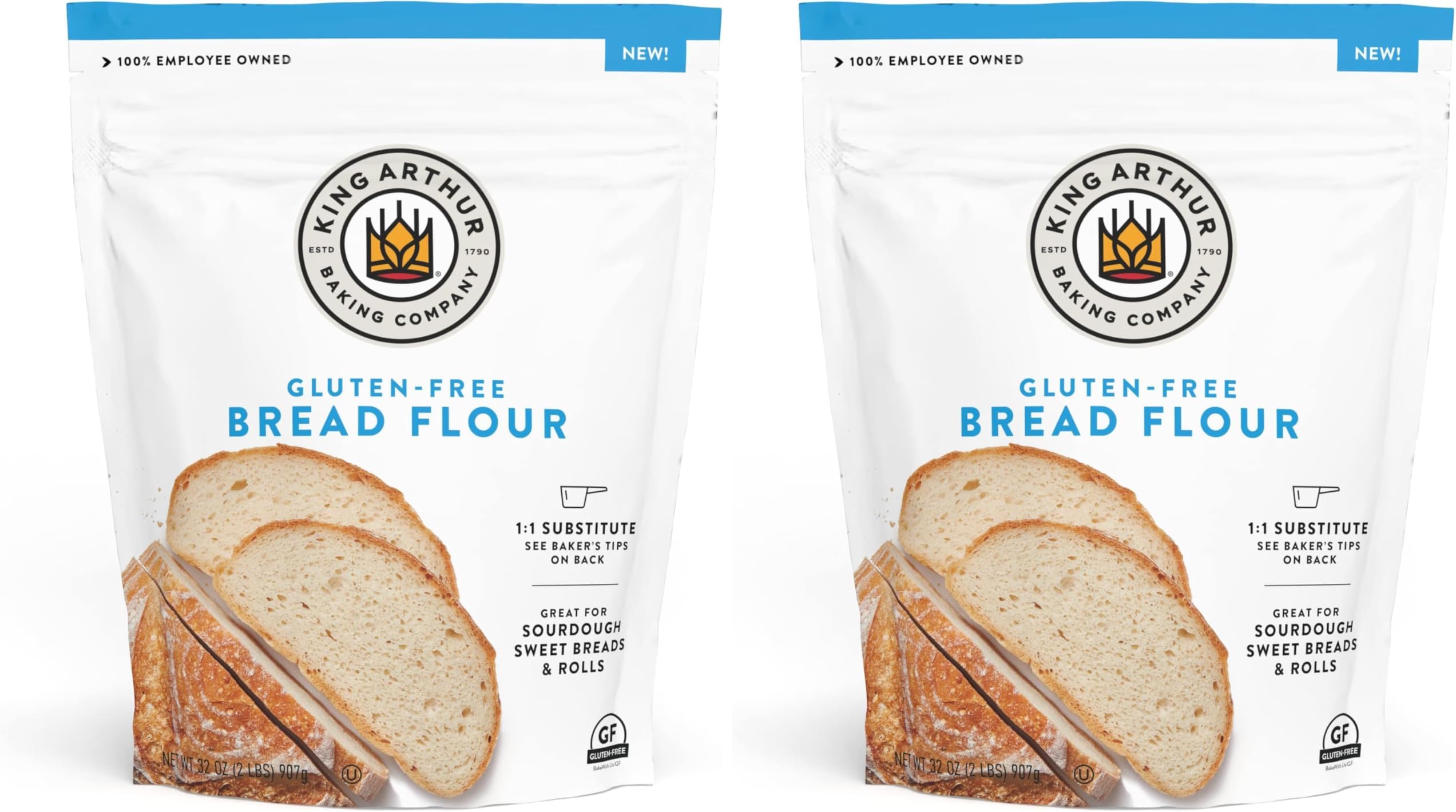 King Arthur Bread Flour, Gluten Free, 1:1 Flour Replacement great for yeasted recipes, 2lbs (Pack of 2)