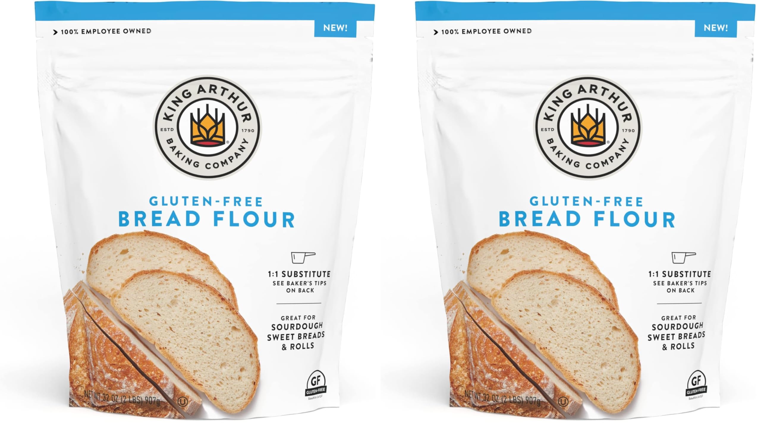 King Arthur Bread Flour, Gluten Free, 1:1 Flour Replacement great for yeasted recipes, 2lbs (Pack of 2)