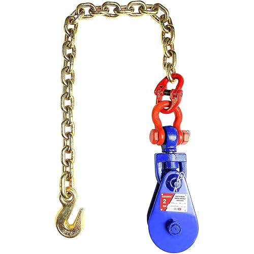 2T Snatch Block with Chain, 3'' Single Sheave Snatch Block with Swivel Shackle, G80 Chain Snatch Pulley for Rollback Wrecker Car Hauler Winch (3’’ 2 Ton Sheave)