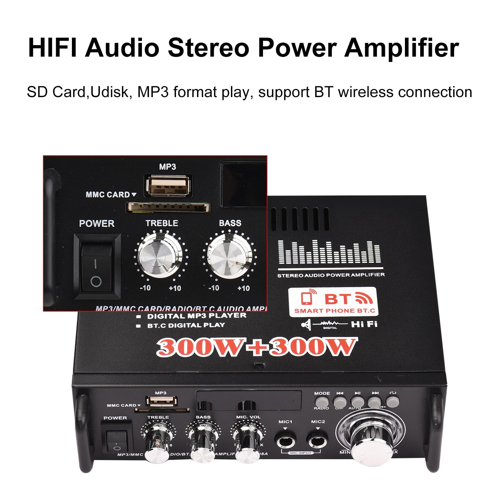 Docooler 600W Amplificatore Audio,HiFi Audio Stereo Bluetooth Radio Portatile per Auto o Casa, con Telecomando ed Mini Display 2CH LCD, 12 V / 220 V