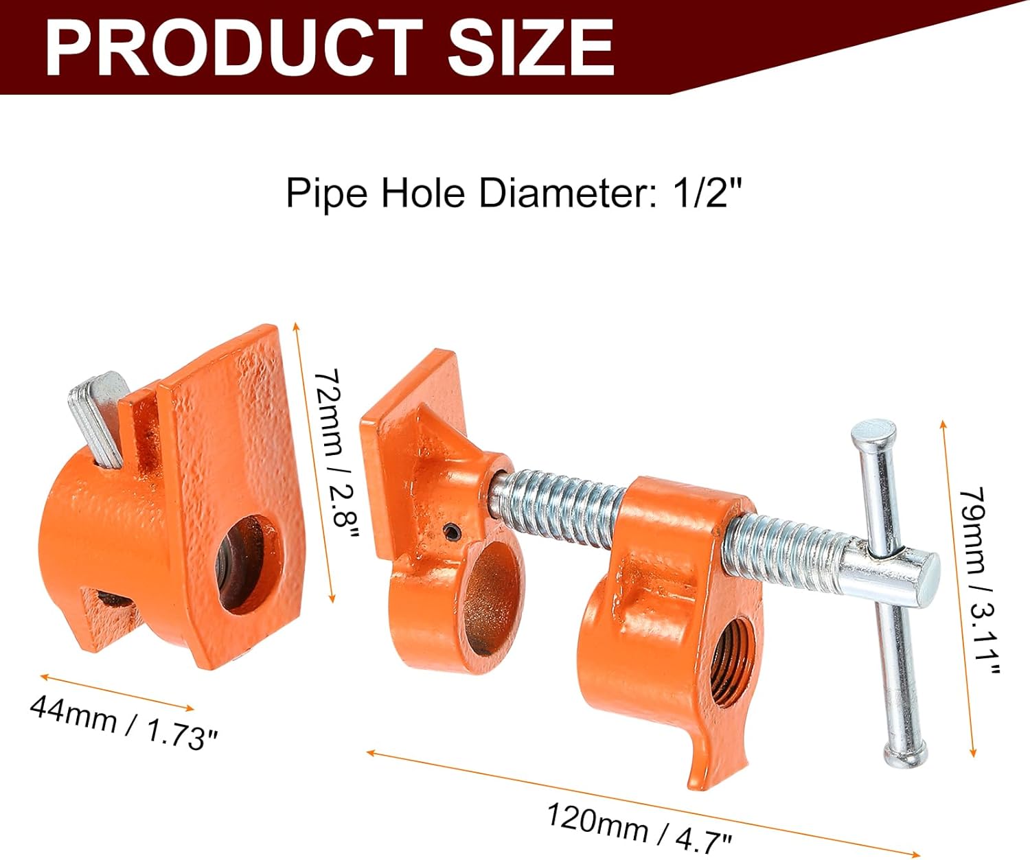 HARFINGTON 6Pcs Clamp Fixture 1/2" Black Pipe Steel Clamps Wood Gluing Pipe Clamp Set Cast Iron Woodworking Tool for Gluing and Drilling