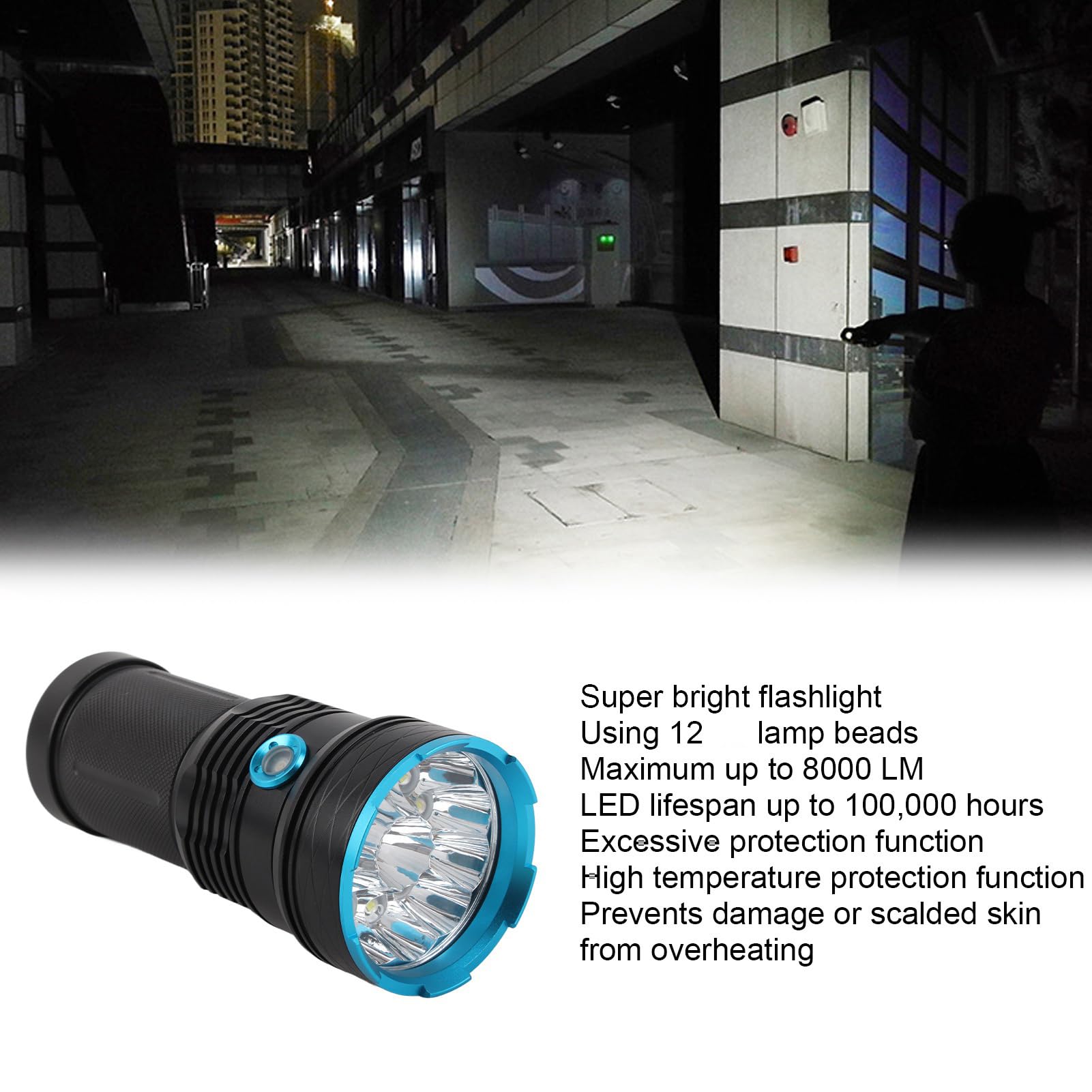 Latarka LED super jasna dalekiego zasięgu zewnętrzna wodoodporna lampa błyskowa 8000 lm do podróży przygodowych