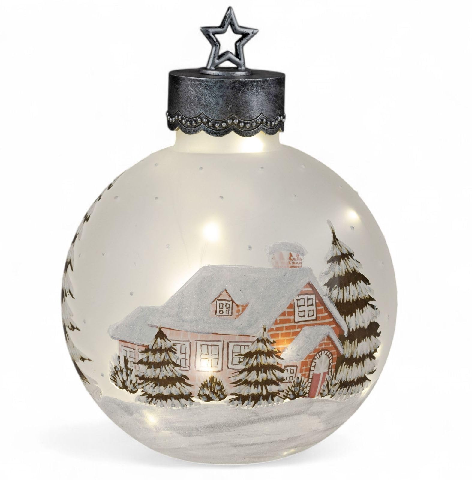 formano XXL LED Deko-Kugel 35 cm Winterdekor Glaskugel Timer 6 h/18 h beleuchtet - Batteriebetrieben - Herbst Winter Weihnachtsdeko für Tisch Regal Fensterbank
