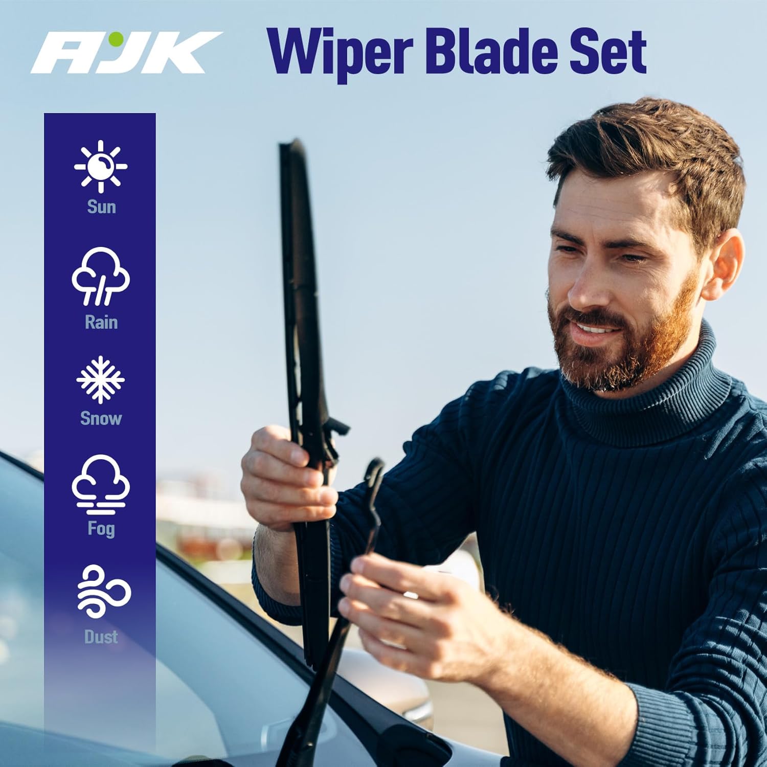 AJK Front Windshield Wiper for GMC Sierra 2019-2025, Original Equipment Window Wipers Blades, Conventional, Vehicle Specific Fit, Pack of 2