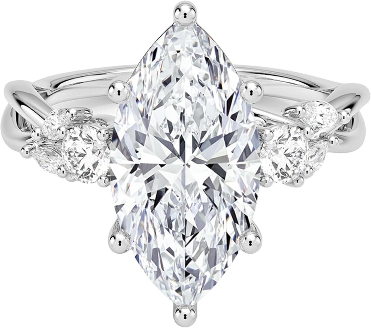 DAJEWELS 0.50–3 CT Marquise Cut Moissanite Engagement Rings for Women 925 Sterling Silver Wedding, Promise, Anniversary Ring with 0.20 CTTW Round Side Stones VVS1–VVS2