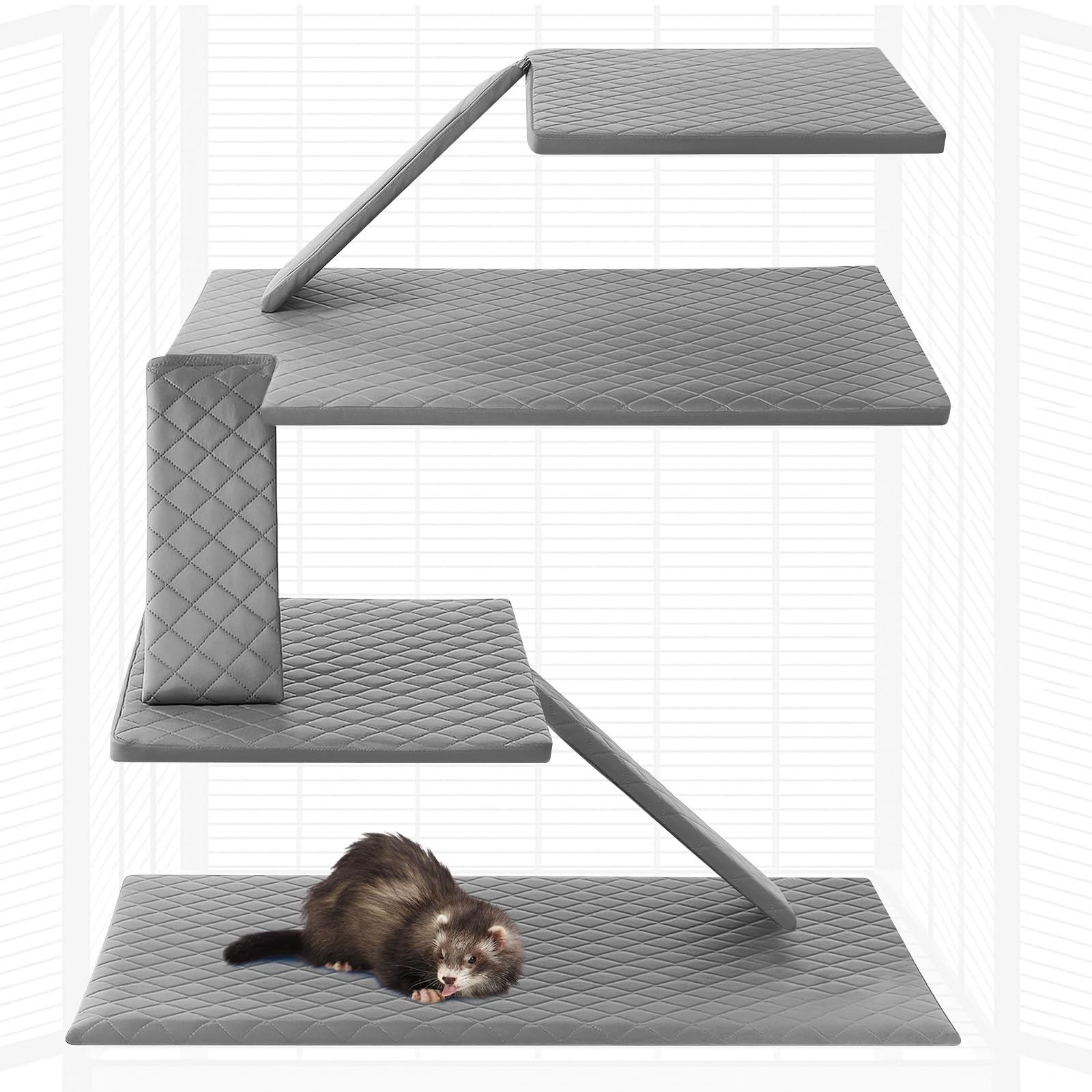 Beeveer Set di 7 cuscinetti lavabili per gabbie per furetti, kit di accessori per piccoli animali, criceti, ratti, cincillà, ricci, guinea (grigio)