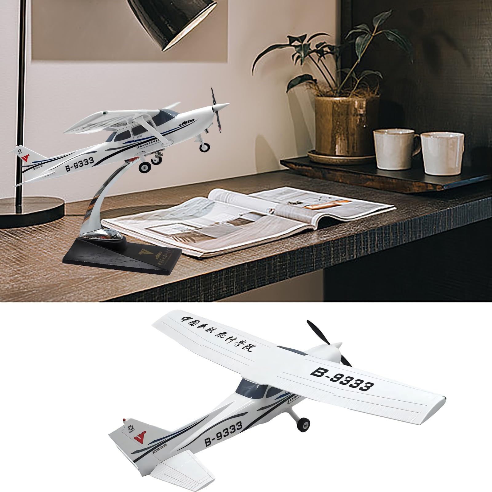 Modello aereo 172 Cessna Trainer in scala 1:32 Realistico in lega resina metallo fuso con supporto for visualizzazione statica, opera d'arte fatta mano Decorazione perfetta casa