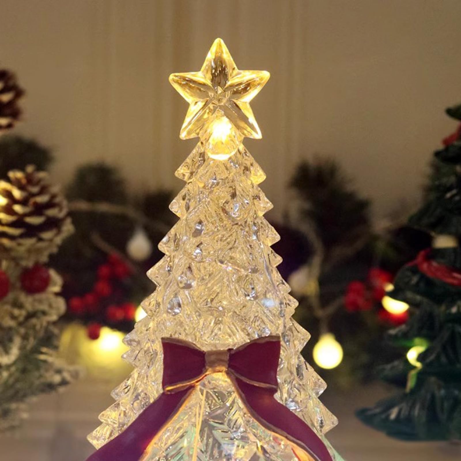 Figura de árbol de Navidad con caja musical, interior giratorio iluminado y luces de ensueño, 8 pistas de música de Navidad intercambiables para decoración del hogar o escritorio de sala de estar