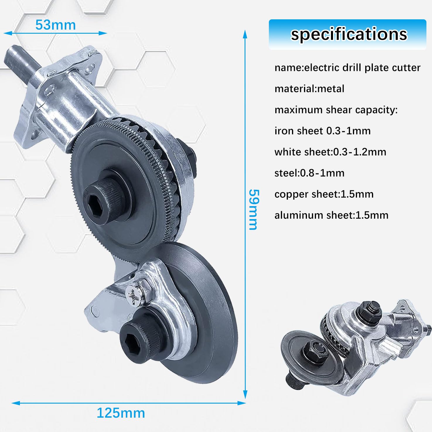 Máquina cortadora de placas de metal, tijeras para chapa, tijeras para taladro eléctrico, tijeras para metal y accesorios para taladro, utilizadas para cortar placas de hierro, acero, cobre y aluminio