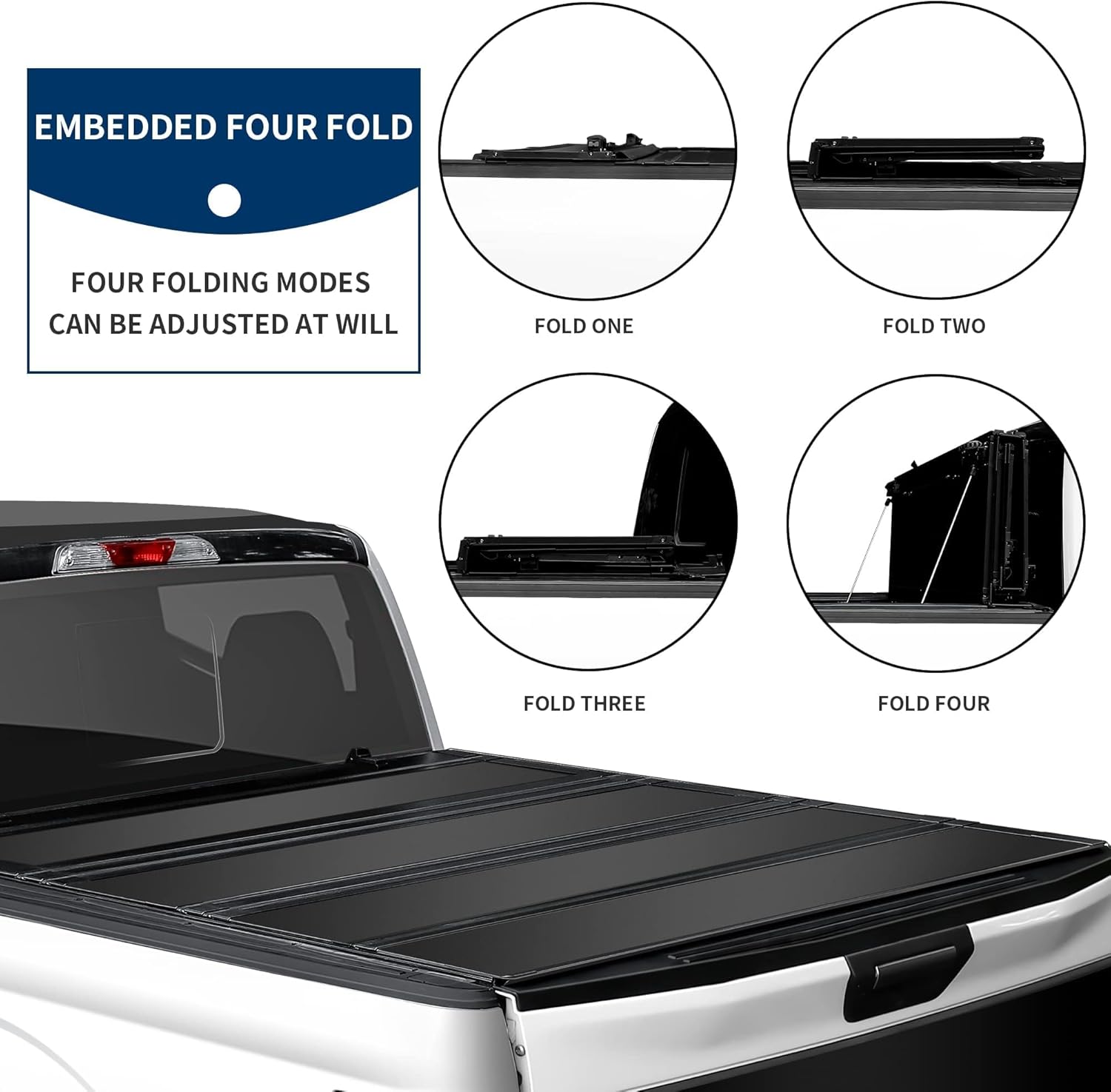 5.6' Hard Fiberglass Quad-Fold Truck Bed Waterproof Anti-Theft Tonneau Cover for F-150 & Lightning 2015-2025