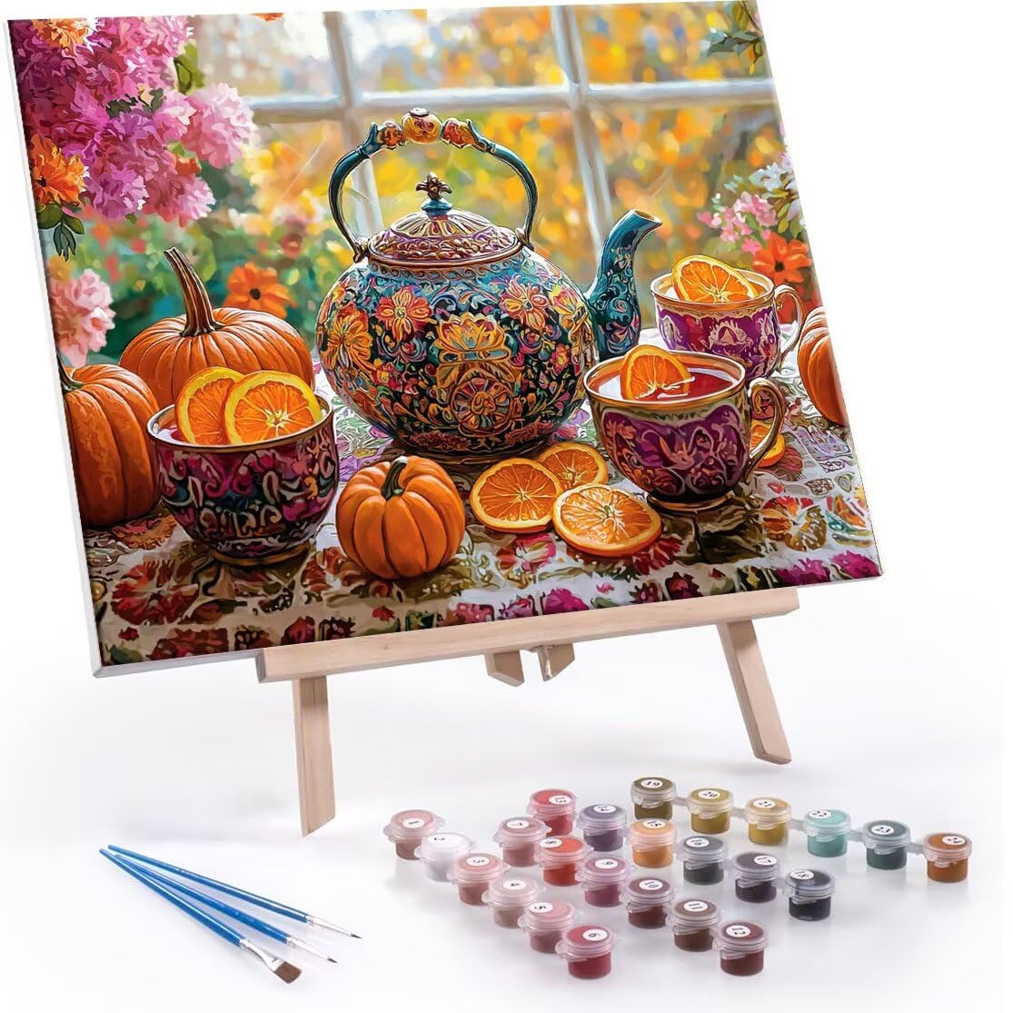 Zestaw do herbaty owoców Malowanie numerami dla dorosłych-malowanie według numeru dzieci dorośli początkujący 100 x 140 cm, z farbą akrylową Zestaw do malowania według dekoracji ścian i prezentów do