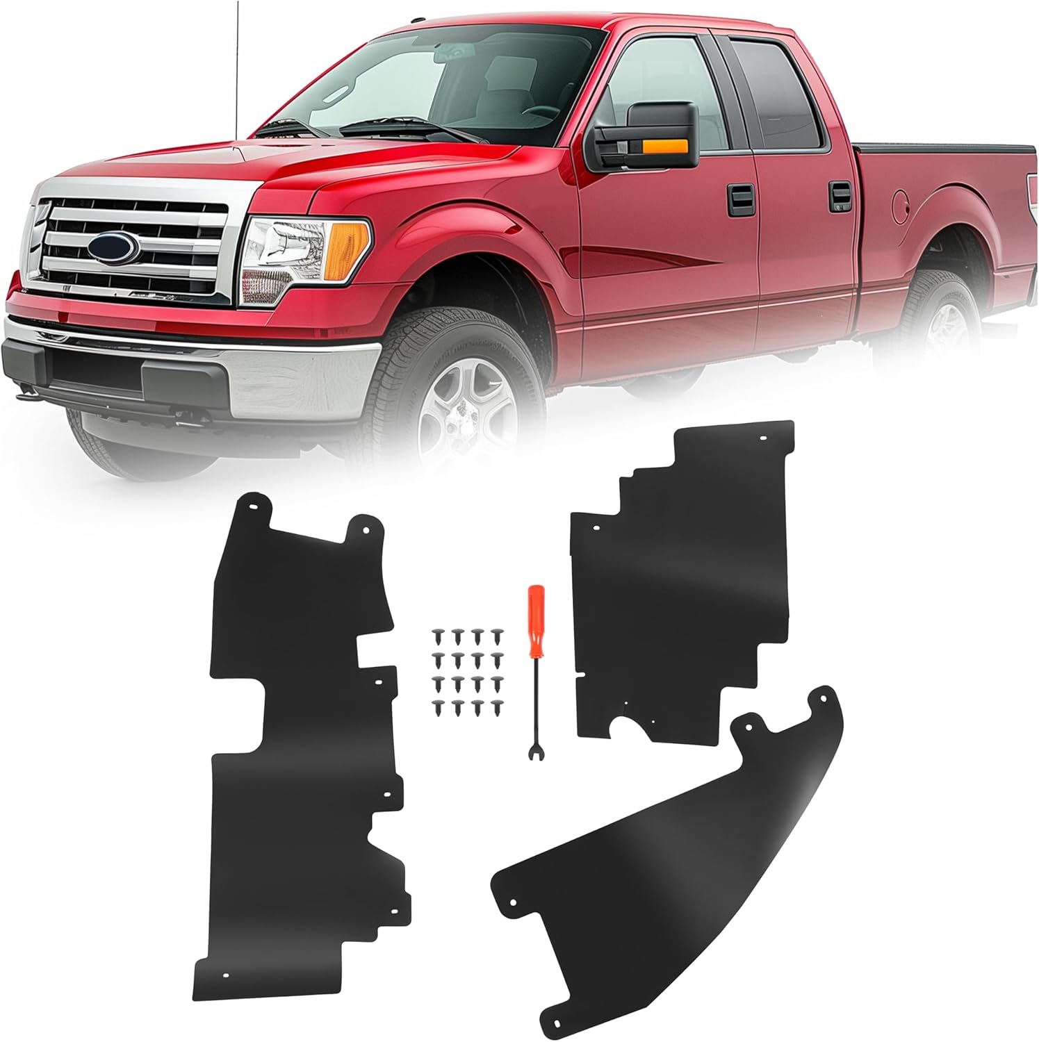 HECASA 3 PCS Grille Air Deflector Compatible with 2009-2014 Ford F-150 Replacement for FO1218114 FO1218119 Radiator Support Accessory with Fasteners