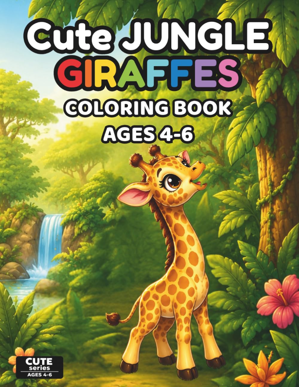 Cute Jungle Giraffes Coloring Book for Kids Ages 4-6: 50 Fun and Easy Jungle Giraffe Coloring Pages with Cute Kawaii Animals, Big Simple Designs, and ... Pages for Kids Ages 4-6 (Cute Animals Series)