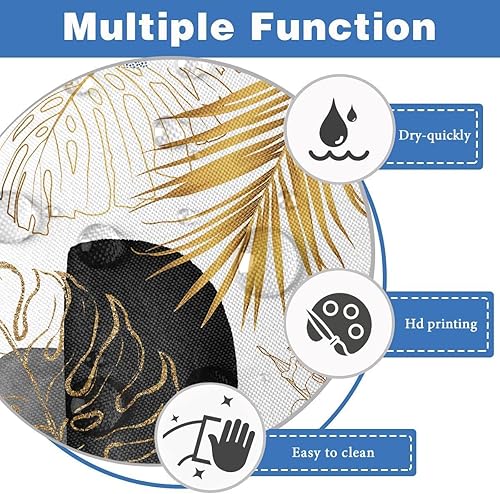 Miniatura 3 de AAtter Cortina de ducha con hojas negras y doradas, palmeras de hojas blancas, tropiacl abstracto, gris, gris, dorado, plateado, plantas abstractas,