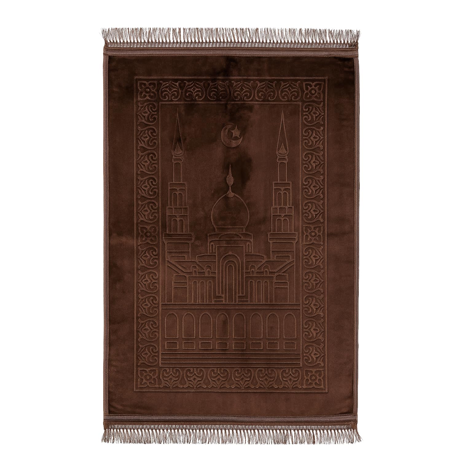 Fabienne Embossed Prayer Mat Anti-Slip Velvet Top Prayer Rug 80 x 120 cm (Brown)
