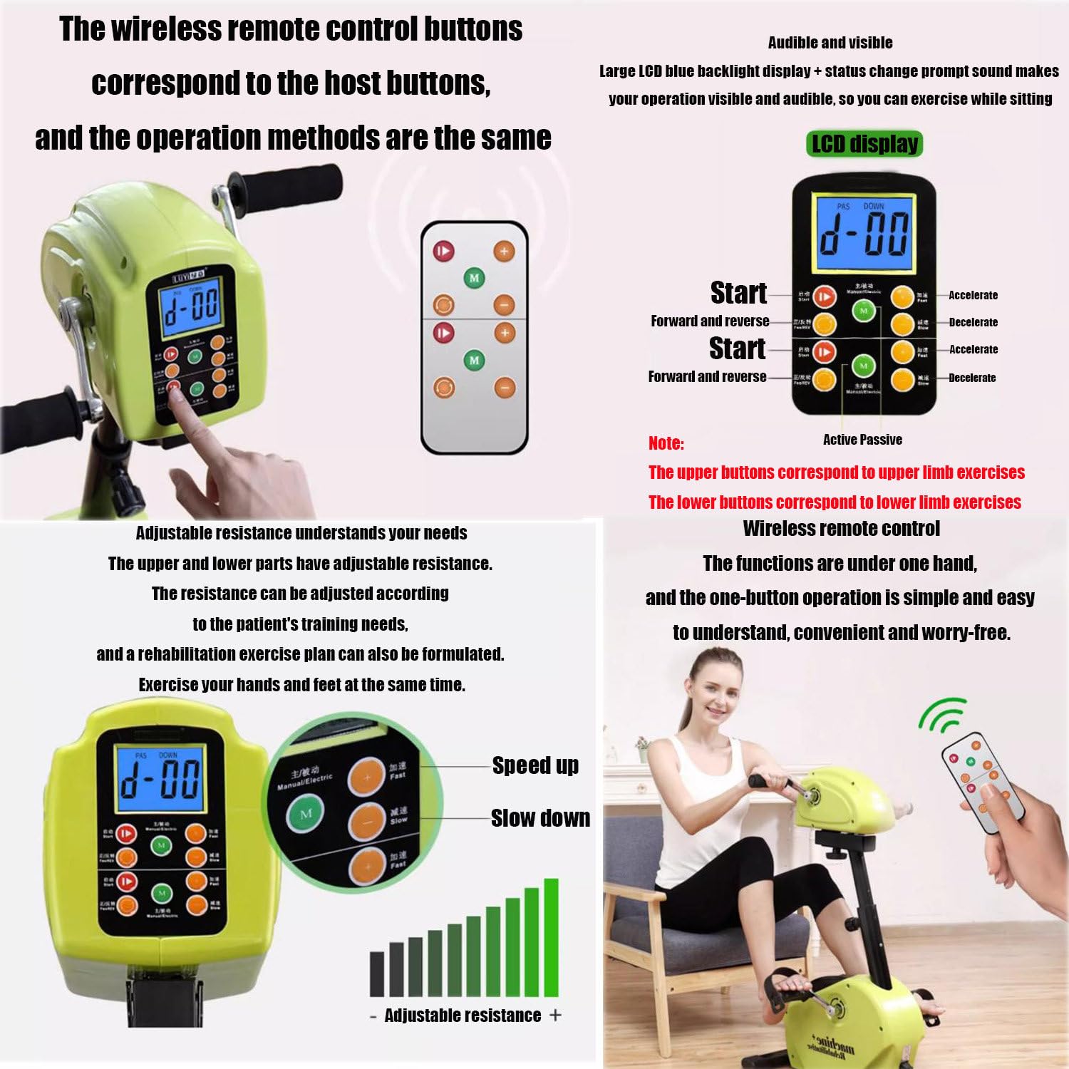 Ejercitador de Pedales para rehabilitación de Personas Mayores, máquina eléctrica Inteligente para rehabilitación de Manos y pies, para ejercitar extremidades Superiores e Inferiores. B