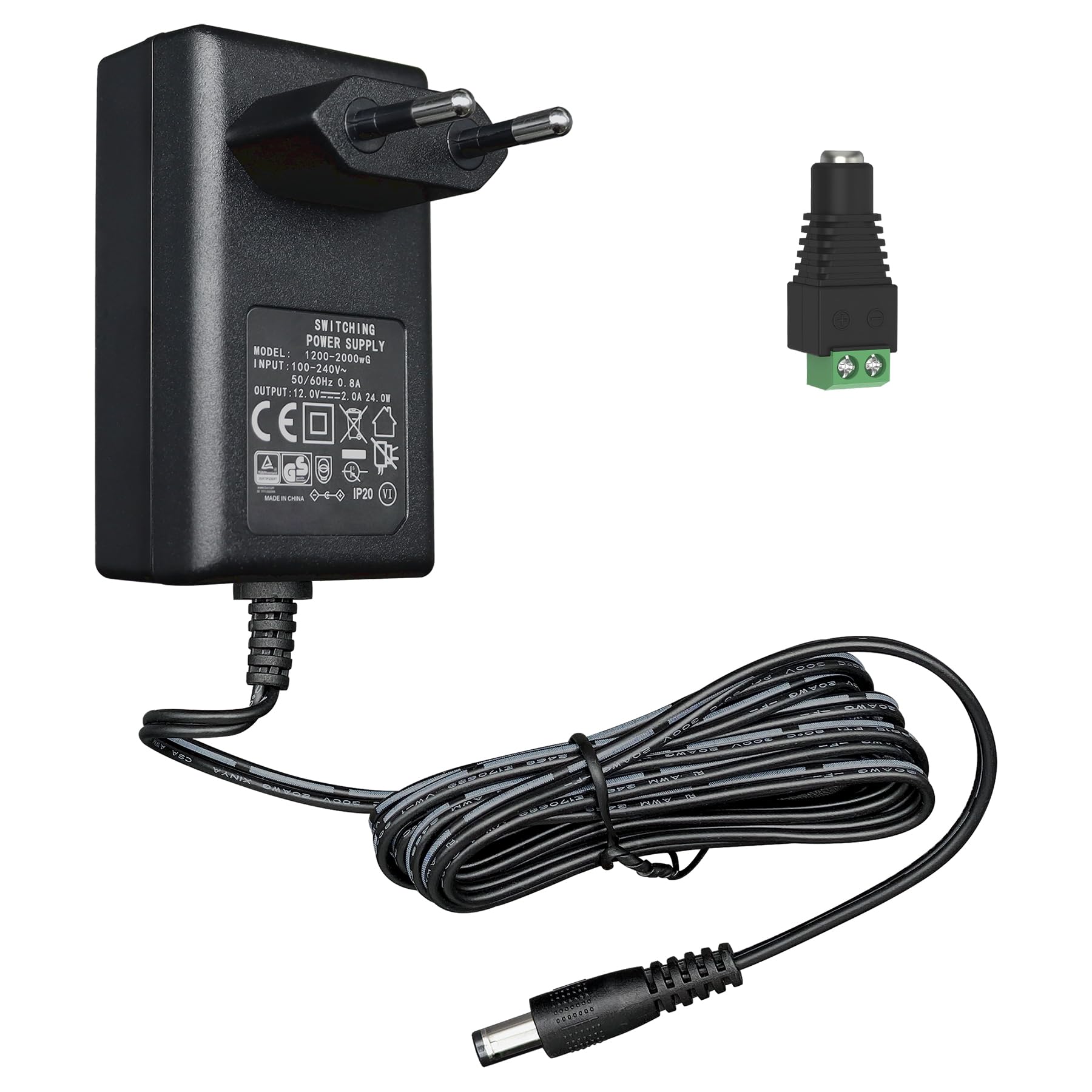 Adattatore di alimentazione 12 V 1,5 A 1,8 m, Adattatore di commutazione AC DC (ingresso 100-240 V, uscita 12 V 1,5 A), presa trasformatore a montaggio a parete con 8 prese intercambiabili, omologato