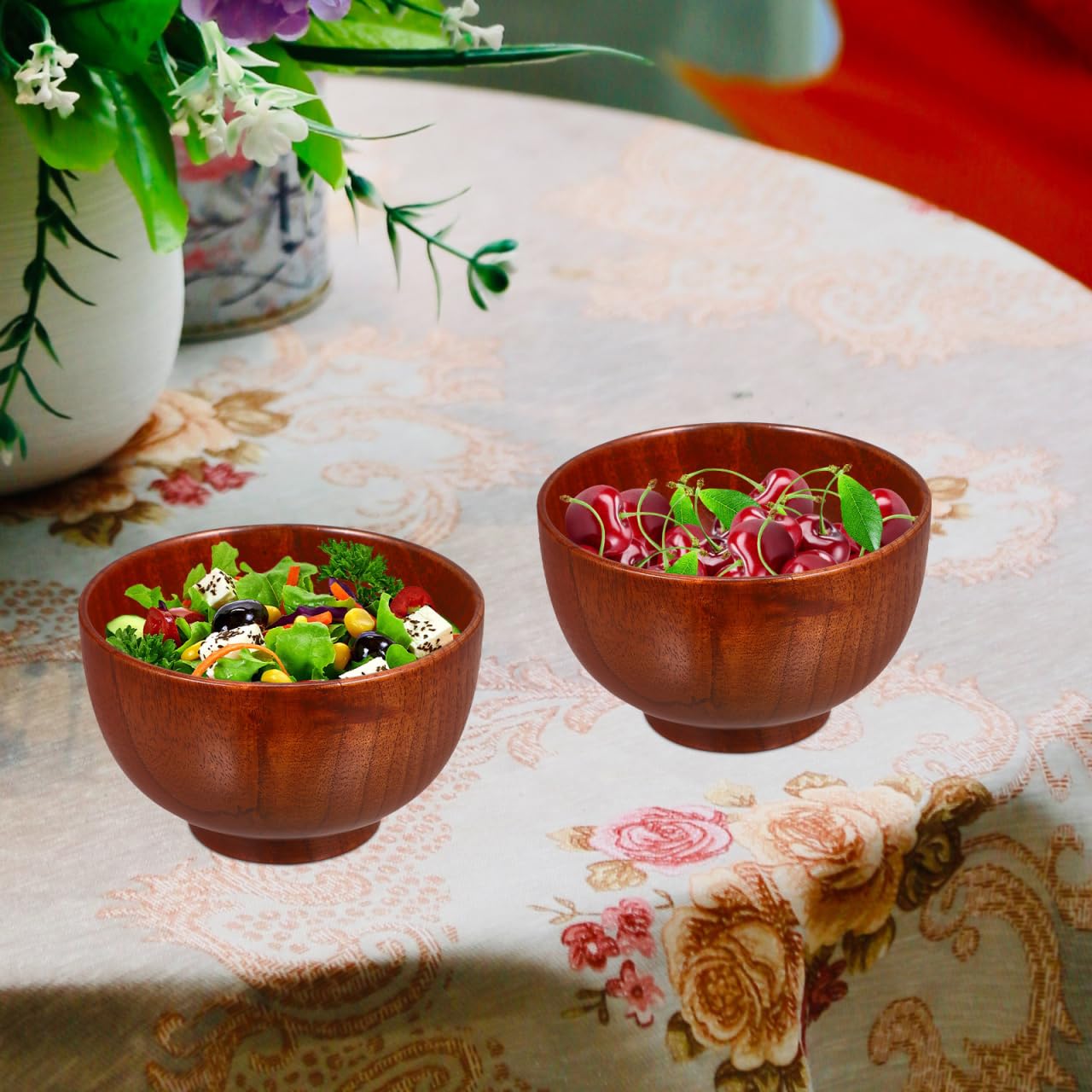 Ensaladera de madera de acacia de 5.11 pulgadas, versátil tazón redondo para servir frutas y aperitivos para el hogar y la cocina 9