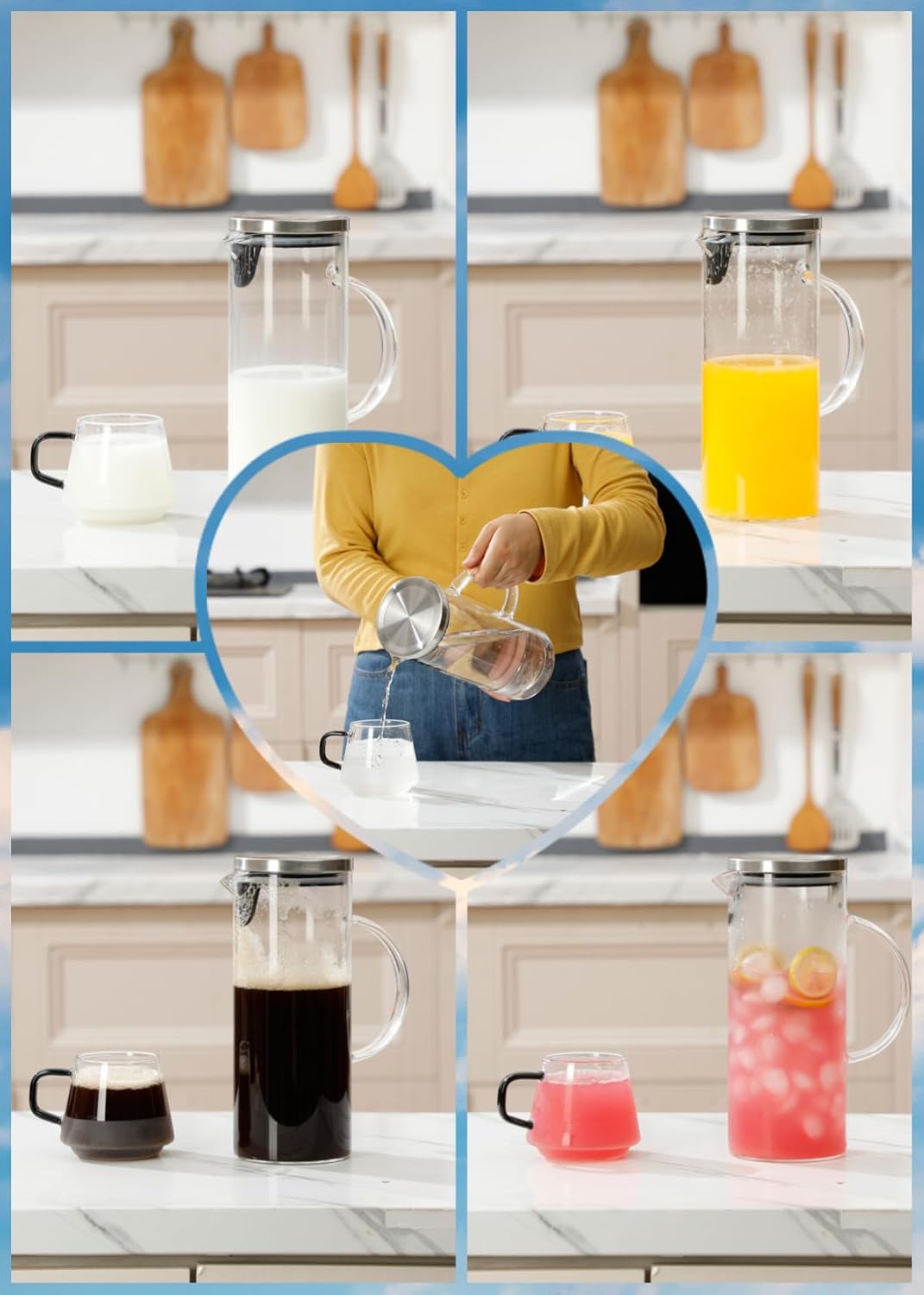 Concise Style Water Pitcher, 1.5L/50 oz Fridge Side Door Glass Pitcher with Lid，High Borosilicate Glass Jug for Hot or Cold Homemade Drinks. - Image 8