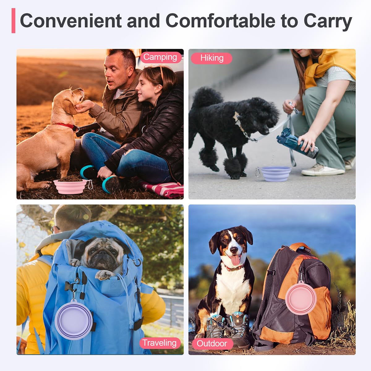 Kytely Lot de 2 gamelles pliables pour chien et chat - Taille moyenne (650 ml) - Gamelles de voyage pour chien et chat - Gamelles portables avec fermoir - Pour l'extérieur, les voyages, la marche, le
