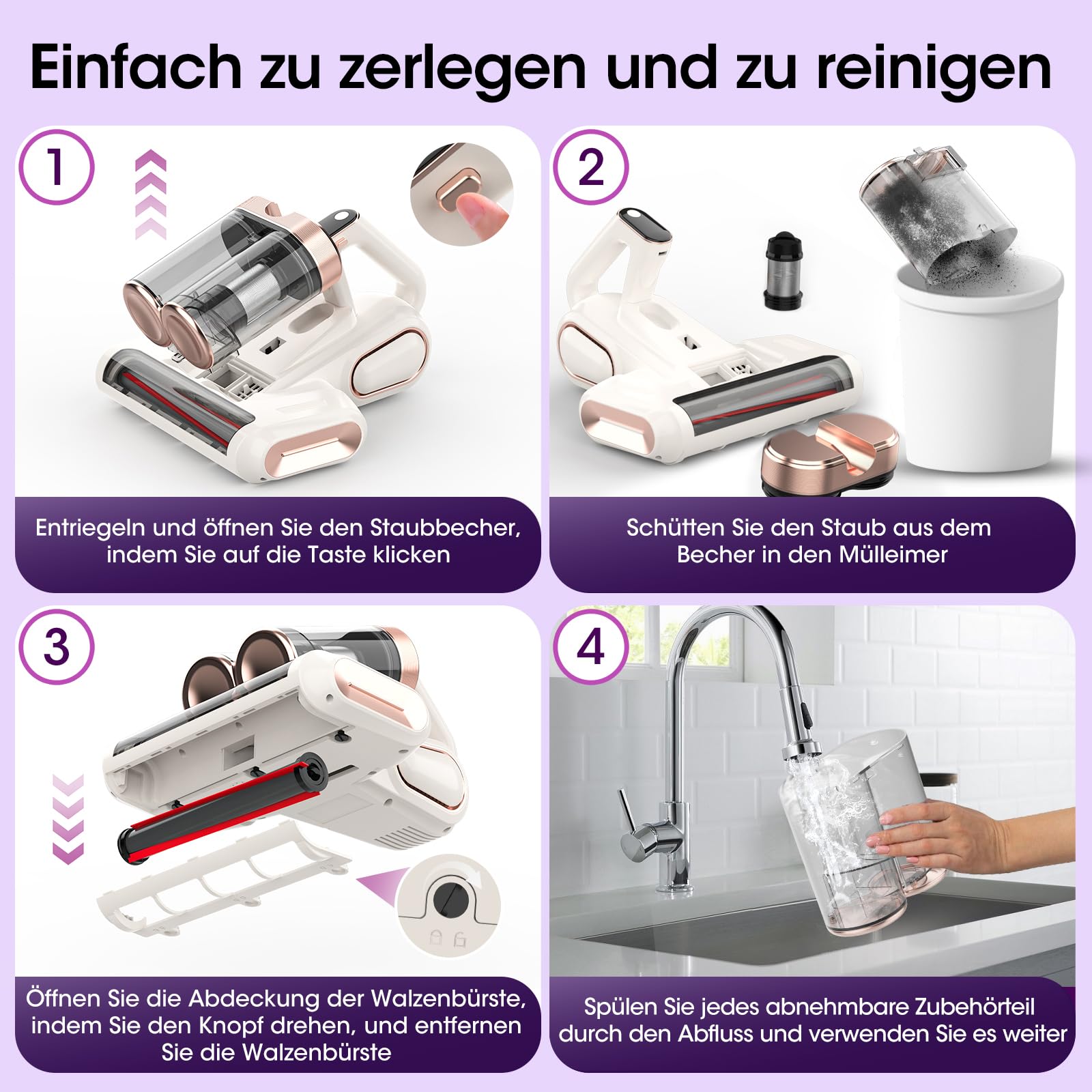 Milbensauger für Matratzen Kabellos 16Kpa Handstaubsauger, Matratzenreiniger mit 253.7nm UV-C Licht&Ultraschall, 99,9% Allergen-Entfernung, Milbenstaubsauger&Sofa Reiniger Gerät, Geschenk für Frauen