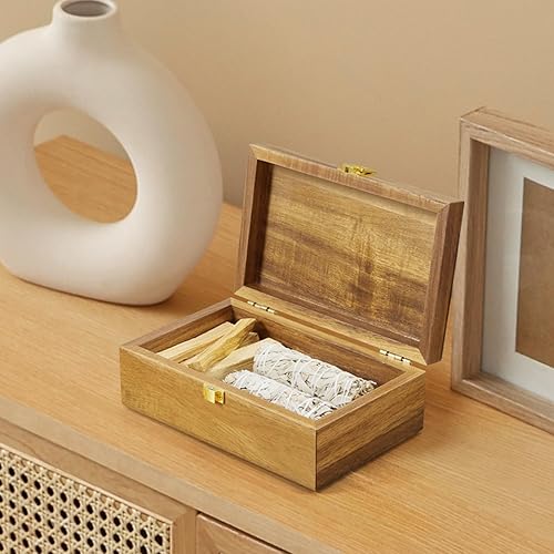 Miniatura 7 de Caja decorativa de madera de acacia con tapa, pequeña caja de joyería, caja de recuerdos, cajas de recuerdo con tapas, caja de regalo de madera