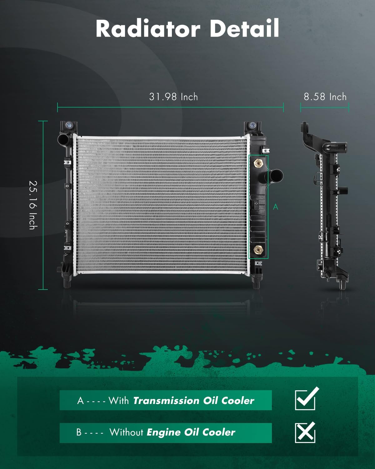 SCITOO Engine Cooling Radiator Assembly Compatible with Dodge Dakota 2000-2004, Durango 2000-2003, Replace# 55056425AA, 55056426AA, 55056471AA