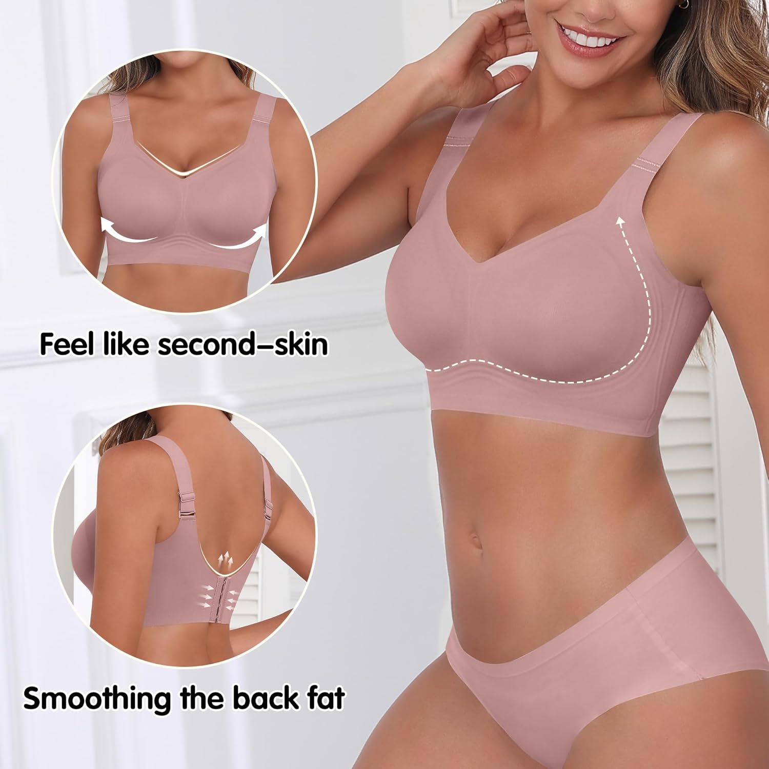 Womens 2025 Seamless Wireless Supportive Bra Push Up Comfort Soft No Underwire Full Coverage T-Shirt Bras (M-4XL) - Image 2