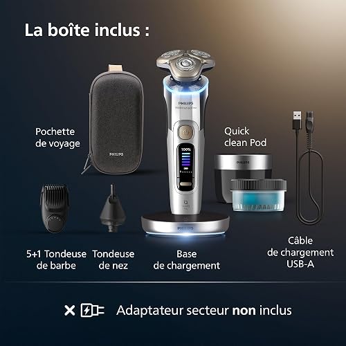 Philips Rasoir i9000 Prestige Ultra, rasoir électrique 100% étanche, technologie Skin IQ Pro, système Triple Lift & Cut, lames de précision NanoTech rotatives 360, 5 modes de rasage, XP9404/38 - 8