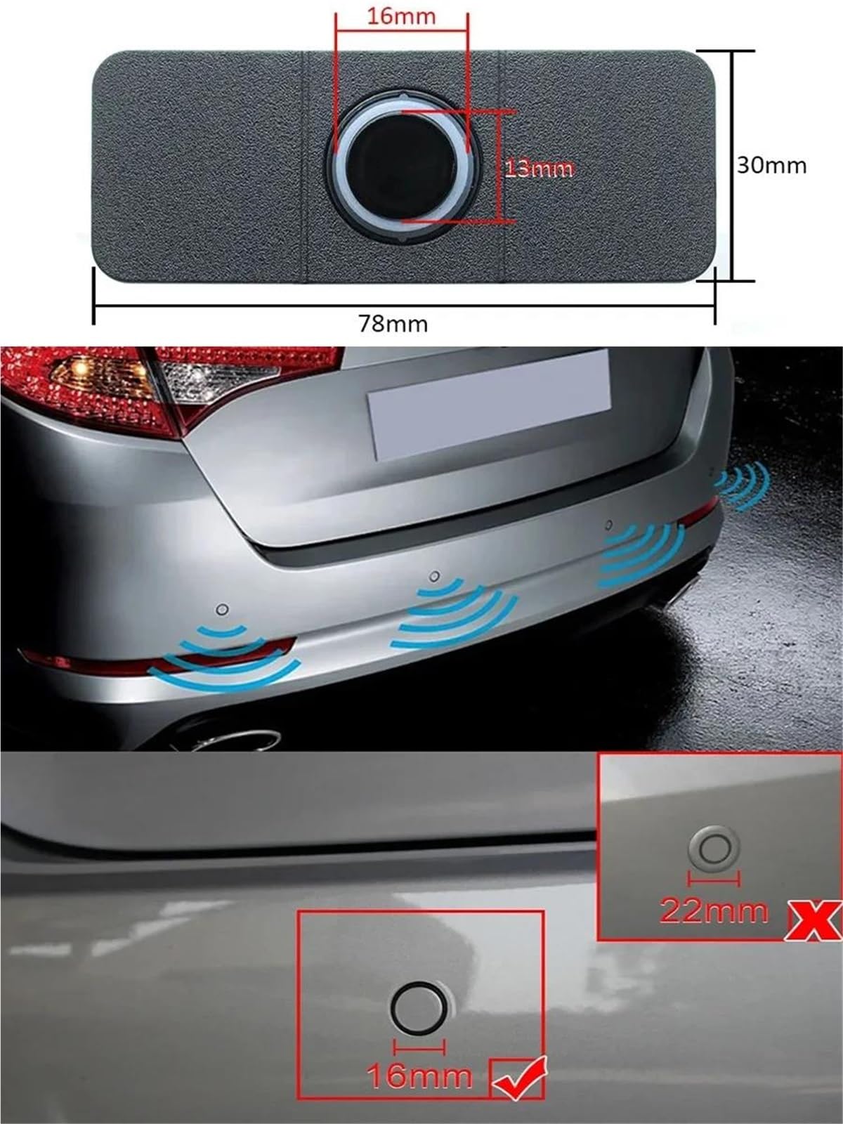 Sensor Estacionamiento Asistente de Sensor aparcamiento para coches Parktronics 4 sensores planos 13mm alarma zumbador sonido Radar inverso sensores aparcamiento(Gold sensors)