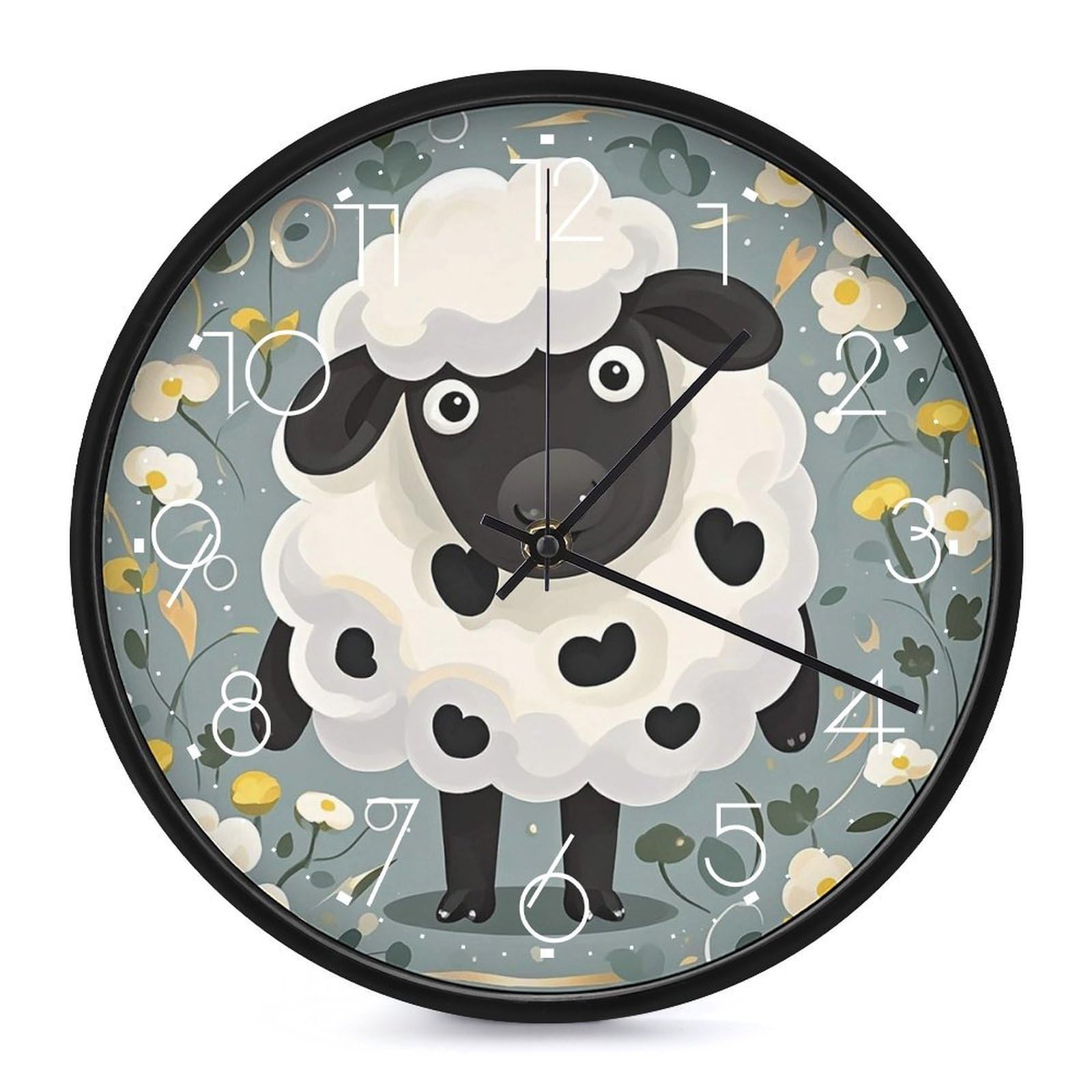 DWVTSLH Cartoon Black White Sheep Wall Clock 10 Inch Silent Non-Ticking Modern Clocks Battery Operated - Decorative Wall Clocks for Bedroom Living Room Kitchen Office Wall Decor Gift Idea