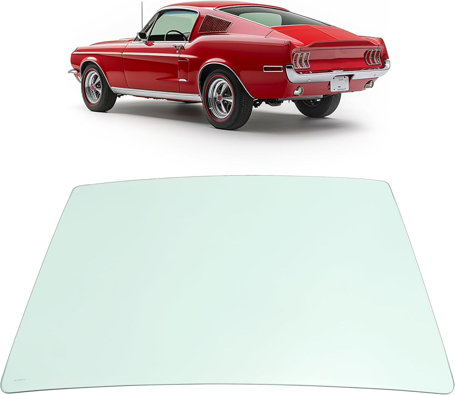 Rear Windshield Glass Compatible with 1967-1968 Ford Mustang Base Fastback 2-Door Exclude Hardtop Tempered Glass Light Green