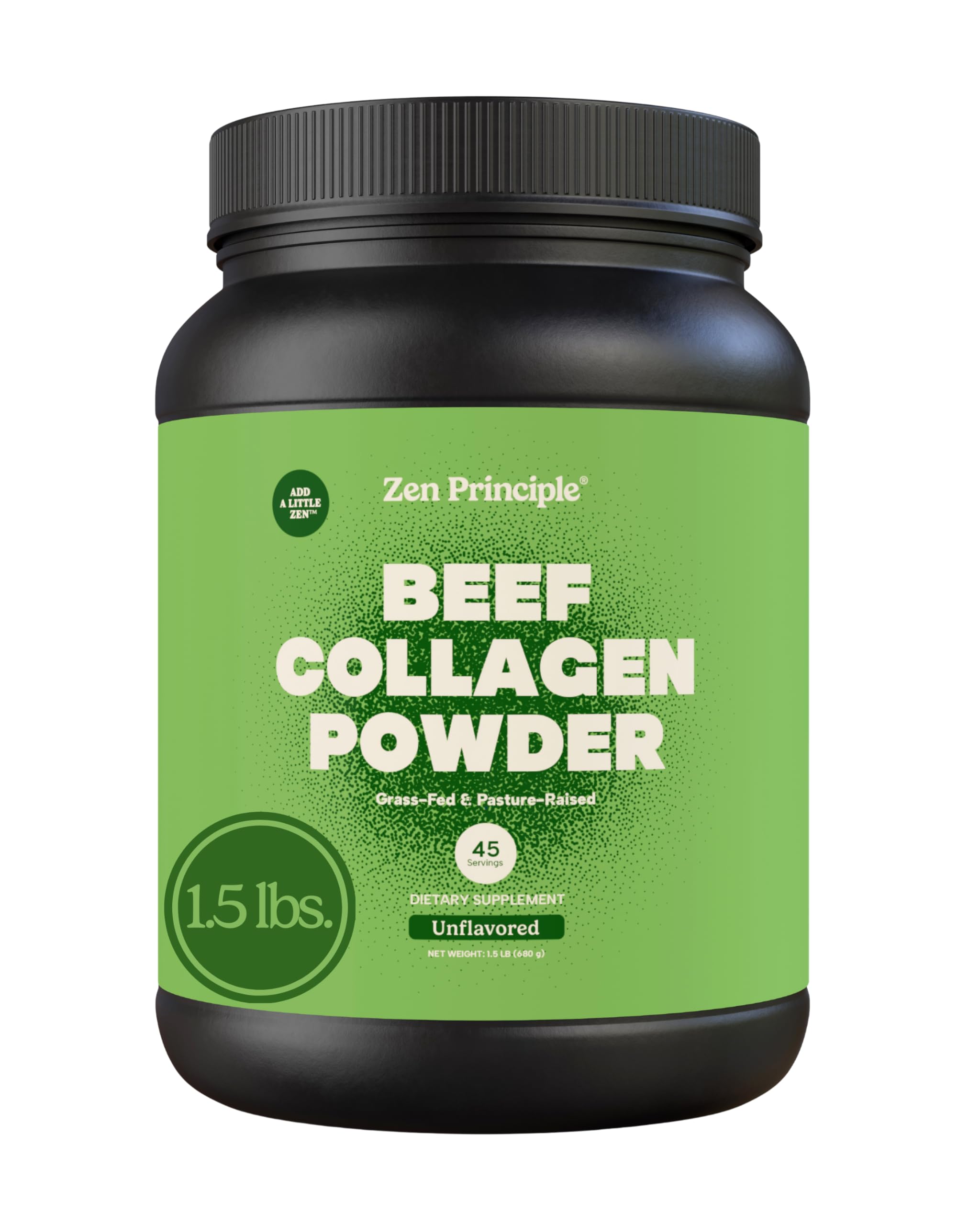 Zen PrincipleGrass-Fed Agglomerated Hydrolyzed Collagen Peptides 1.5 lb. Anti-Aging Protein Powder for Healthy Hair, Skin, Joints. Paleo Friendly, GMO and Gluten Free, Pasture-Raised Bovine.