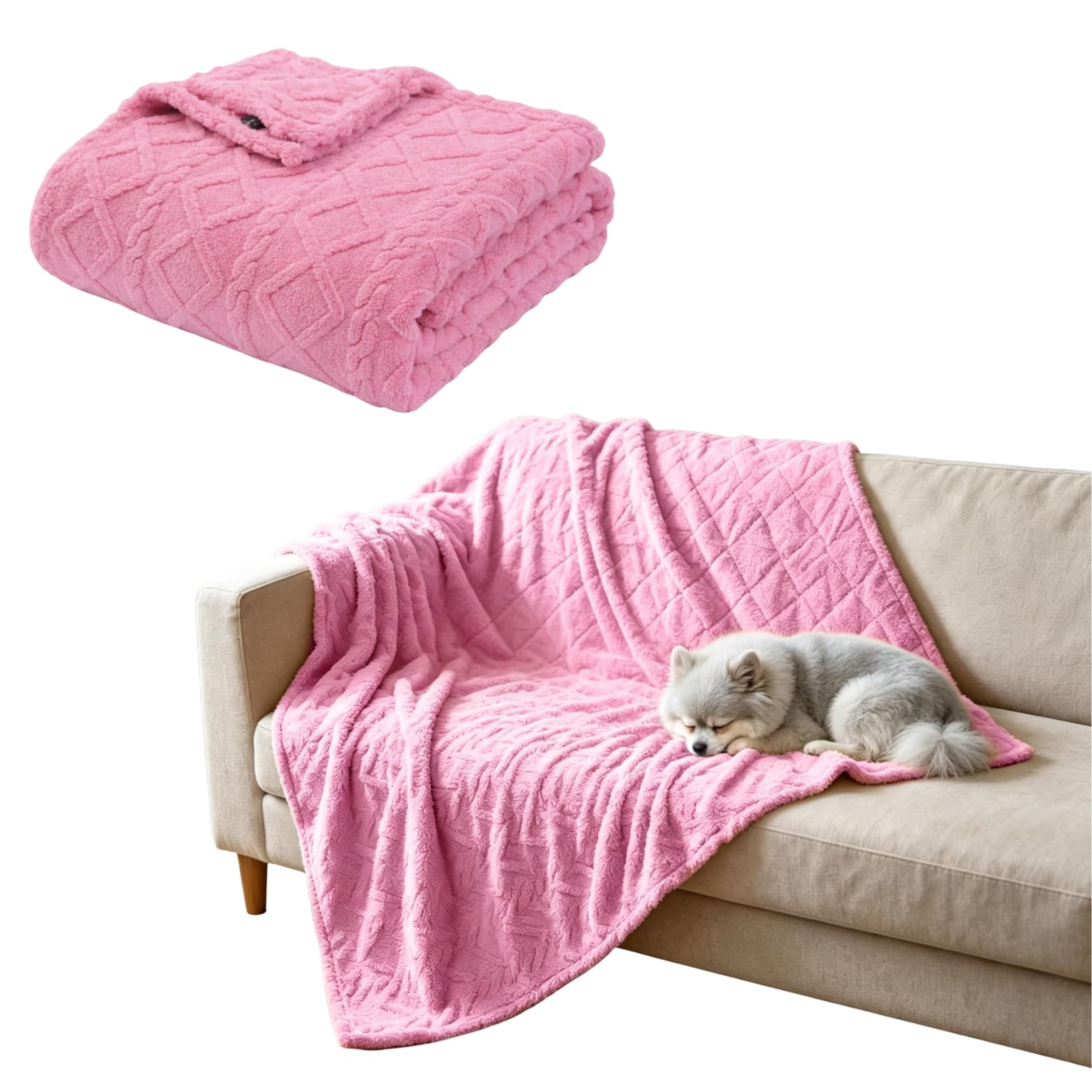 Emotional Support Blanket for Dog, Relieving Pet Separation Anxiety Calming Blanket, Soft Plush Dogs Blanket with Cable Knit Pattern, Security Blanket for Dogs Cats (Pink)