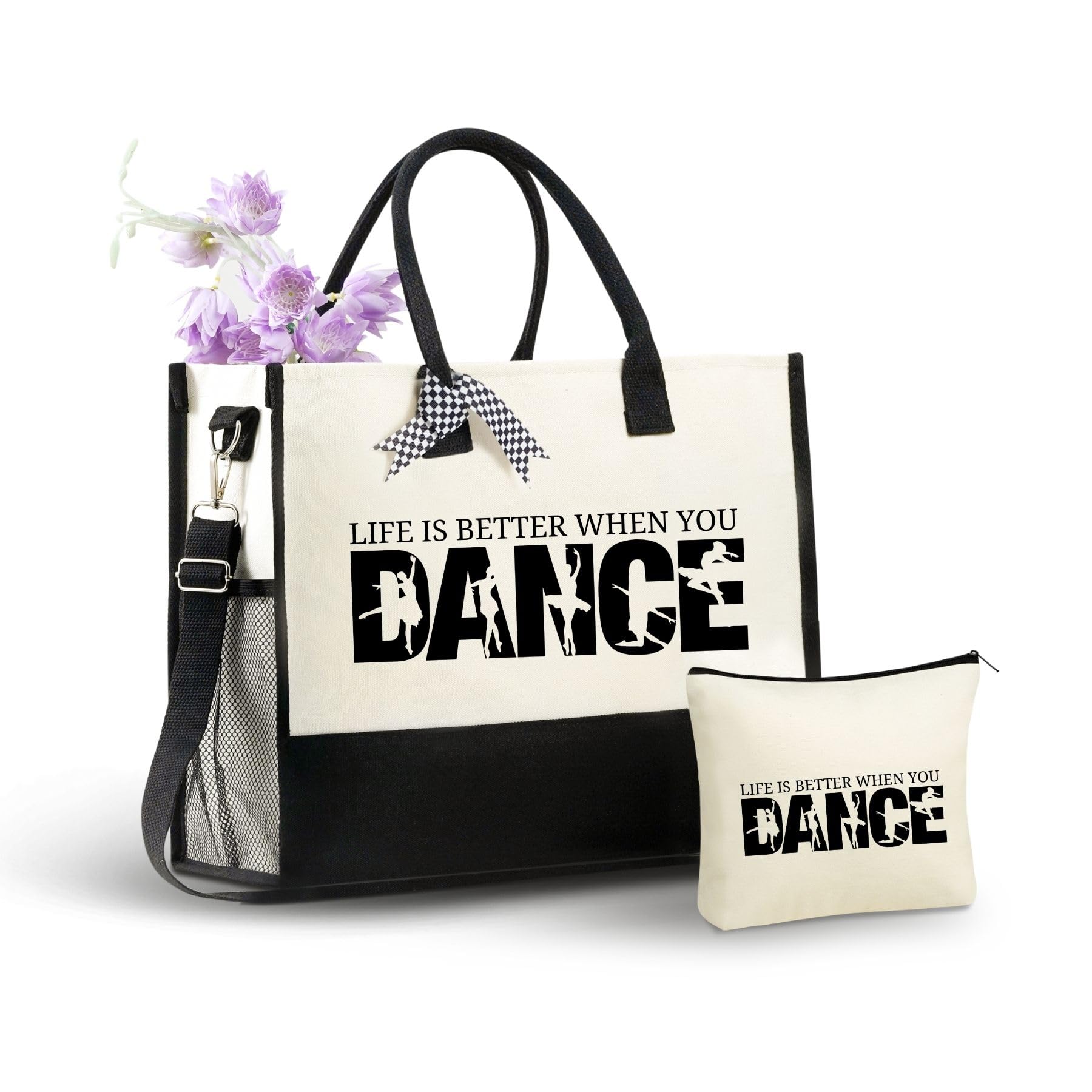 InnoBeta Dancer Gifts Canvas Tote Bag, Life Is Better When You Dance Bag with Top Zipper Closure and Shoulder Strap for Birthday, Mother's Day,