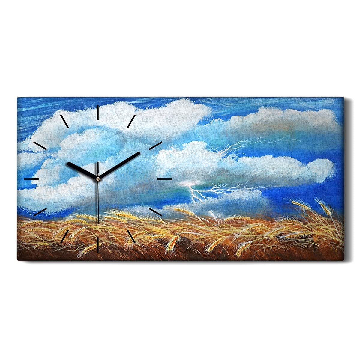 Horloge sur toile salon et chambre décoration moderne paysage d'orage 60x30