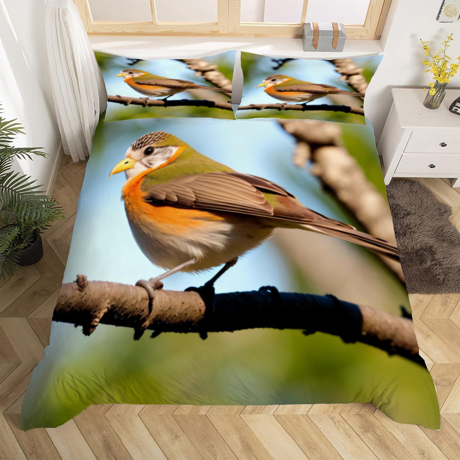Housse de Couette 240 x 260 Oiseau 3D avec 2 Taies d'oreiller pour Lit 2 Personnes