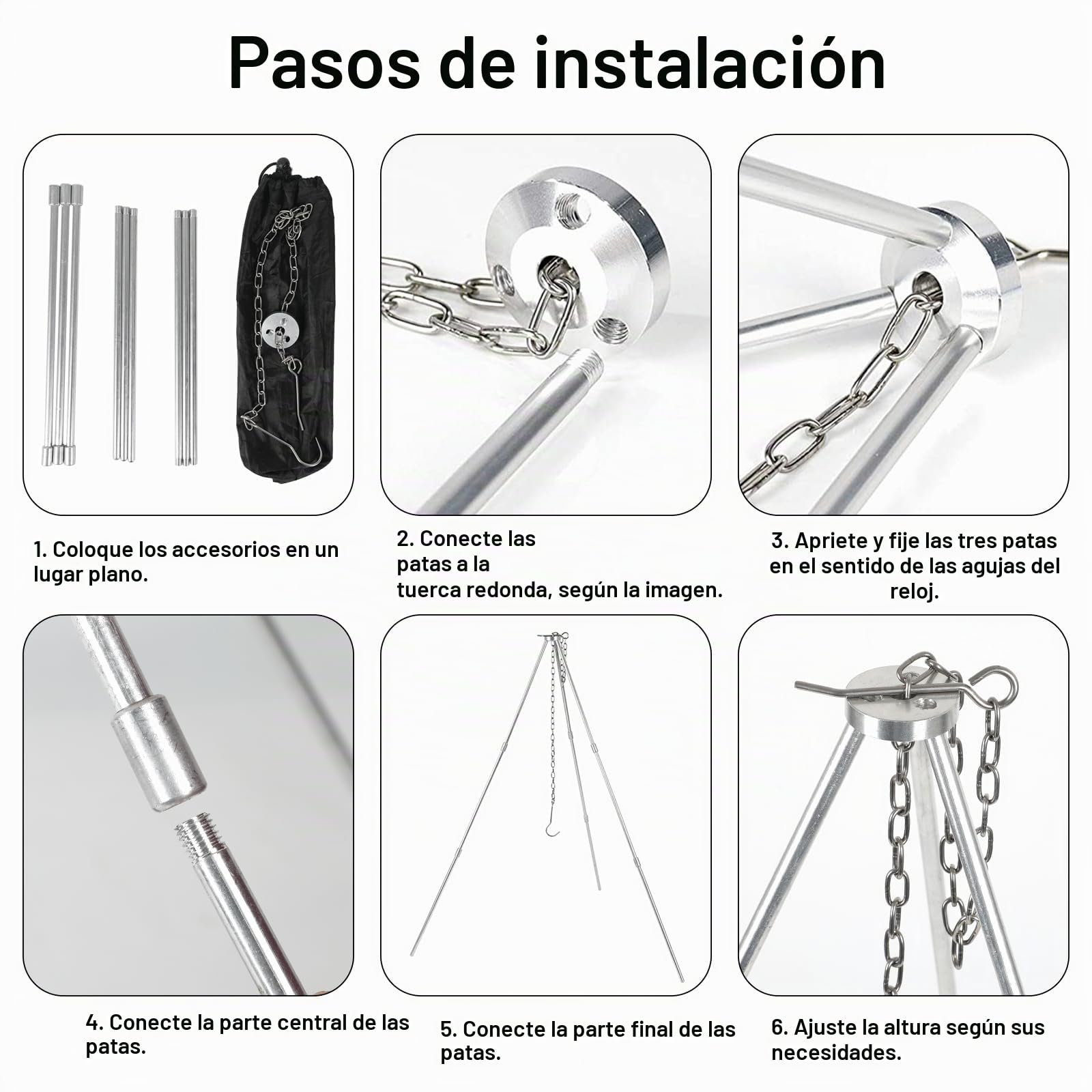 Estructuras telescópicas para barbacoa de tres patas, trípode para barbacoa, juego de trípode plegable para fogatas, parrilla para camping, barbacoa colgante, trípode de camping con cadena y gancho