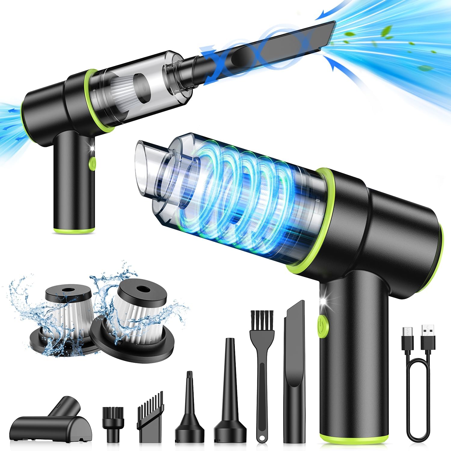CODN Handheld Car Vacuum Portable Cordless, 2 in 1 Handheld Vacuum Cleaner 12000PA Air Duster with Multi-Nozzles and LED Light, Mini Hand Held Vacuum Rechargeable for Home, Car, Office, Pet Hair