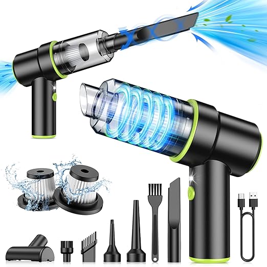 Handheld Car Vacuum Portable Cordless 12000PA, 2 in 1 Handheld Vacuum Cleaner and Air Duster with Multi-Nozzles and LED Light, Mini Hand Held Vacuum Rechargeable for Home, Car, Office, Pet Hair