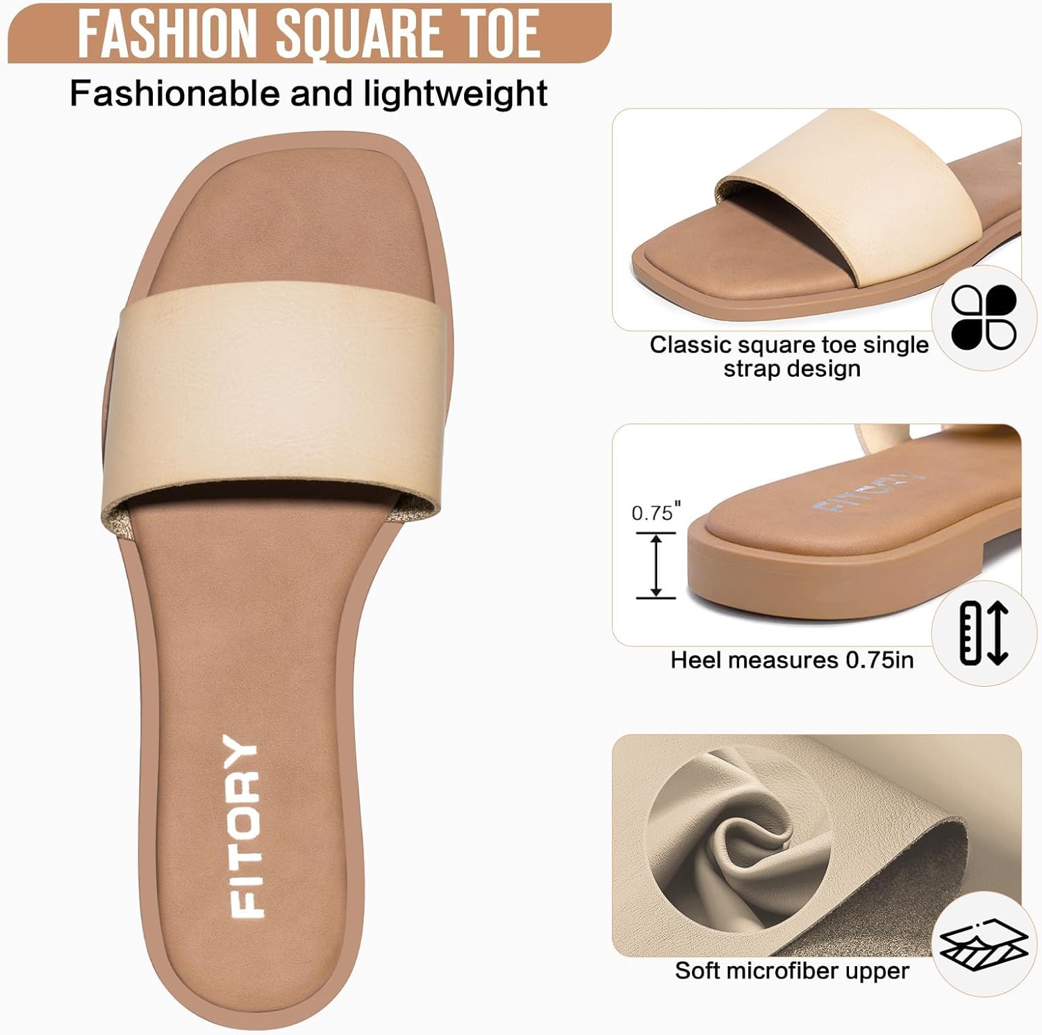 FITORY Women's Slide Sandals Fashion Square Open Toe with Cushioned Footbed Slippers for Beach Size - Image 4