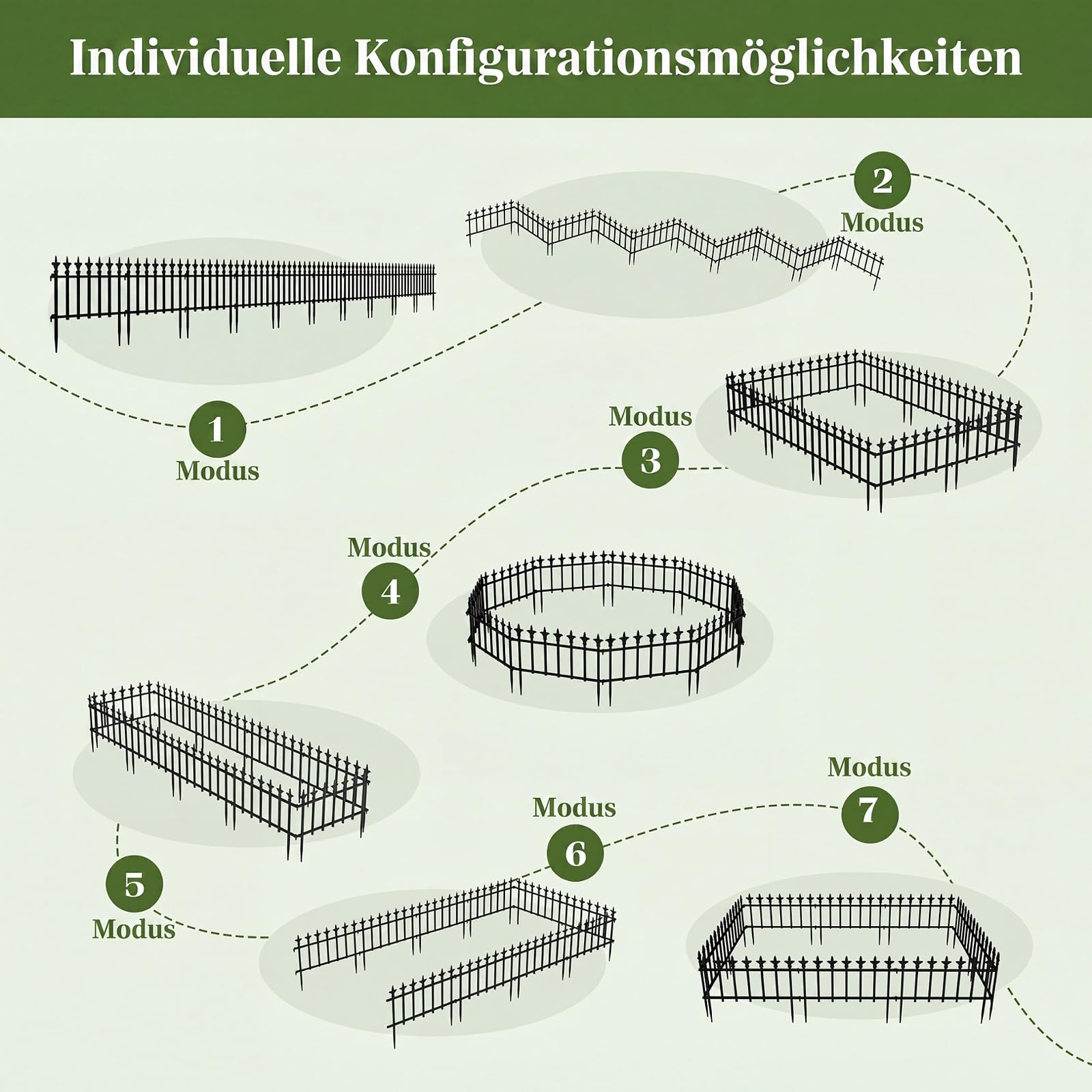 COSTWAY 10 Stück dekorativer Gartenzaun, Zaun Garten, 56cm(B) × 44cm(H)