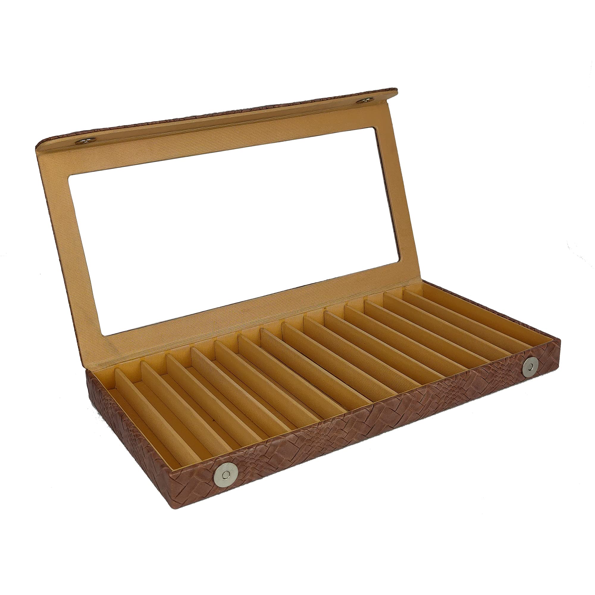 Jhola Basta self Print Single Story Pen Case, Magnetic clsoure, Transparent lid Feature, Space Available for 15 pens, Inside is Made up of Soft Velvet (Dark Brown)