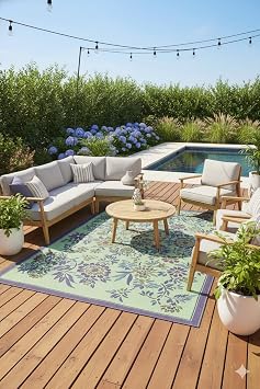 Mad Mats Outdoor Rug, Reversible Plastic Mat for Patio, Porch, Deck, Kitchen & Bath, Wild Flower, 4' x 6', Eggplant