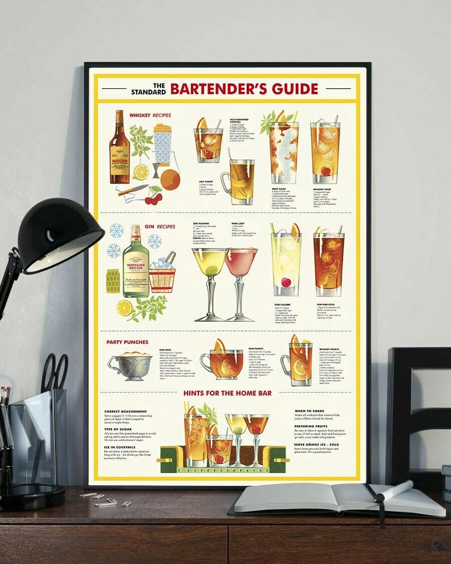Bartender's Guide Knowledge Metal Tin Sign Vintage