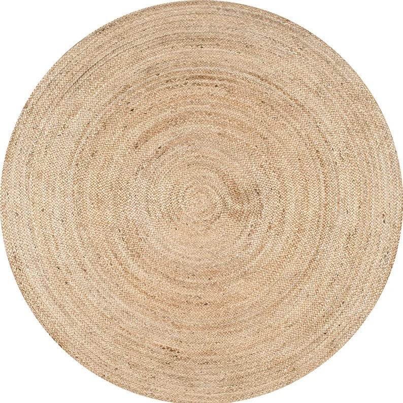 Round Shape Braided Rug Floor Rug mat Cotton Home Decor Rug Circular Meditation mat Yoga mat Jute Rug Solid Area Rugs (2 feet, Natural)