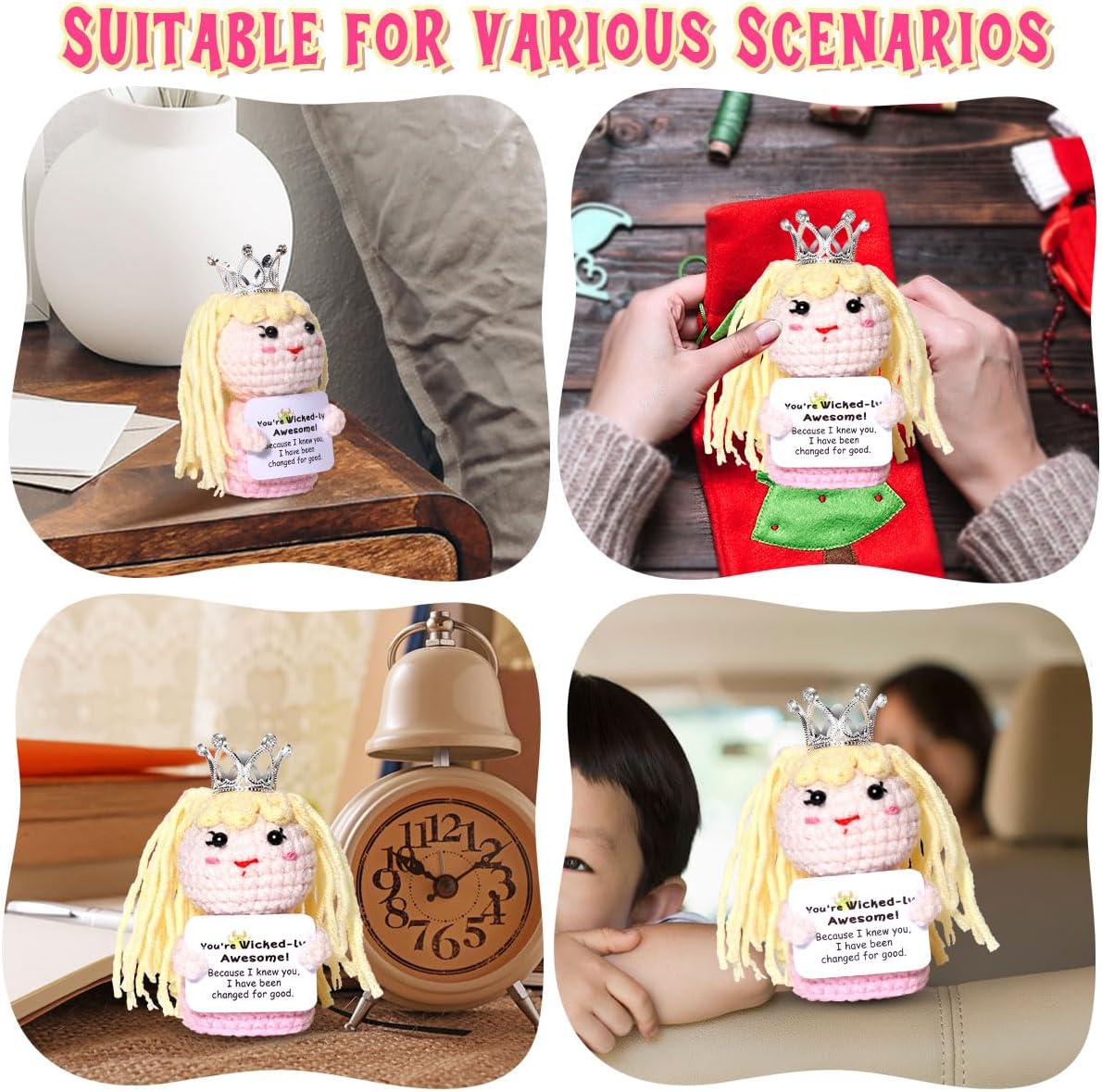 AICase Wicked Merch Glinda Dolls for Mom Stuffers Wicked Witch of The West Crochet Funny Positive Gifts Emotional Support Nuggets Handmade Cheer Gifts for Women/MoM Men Birthday_Pink