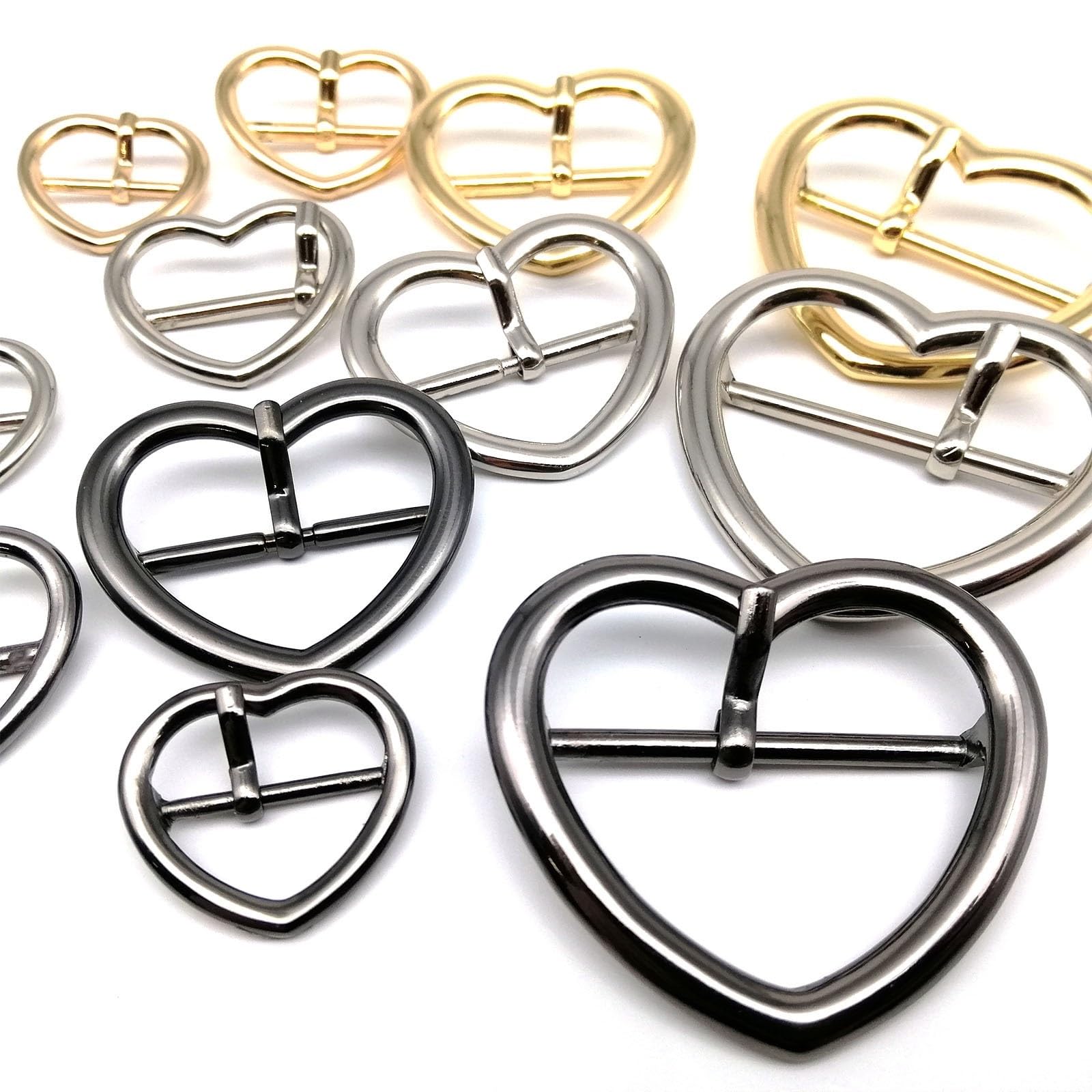 Fibbie per cintura, 20 pezzi, in metallo, larghe 20/24/31/39 mm, a forma di cuore, con perno a rullo, anello a scatto per borsa in pelle, tracolla, cintura artigianale